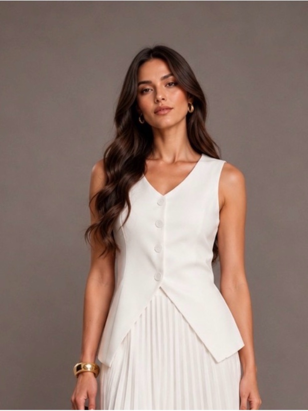 Commense White Button Vest